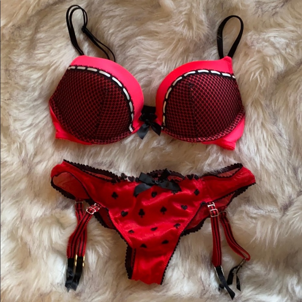 Victoria’s Secret Red push Up Bra and Garter Panty